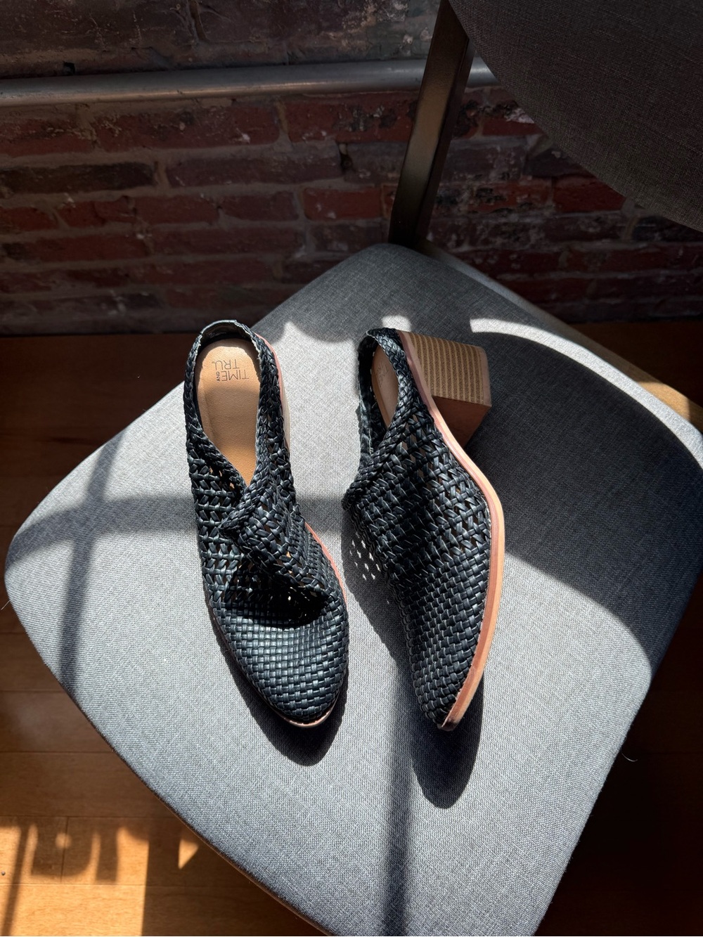 Time and Tru Black Woven Slingback Mules